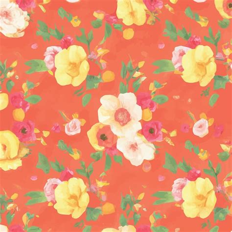 Premium Vector | A red background with yellow flowers and leaves.