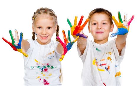 Kids with â€‹â€‹hands in Paint Stock Image - Image of face, development ...