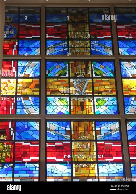 The colourful stained glass window in the Regimental Chapel of Belfast ...