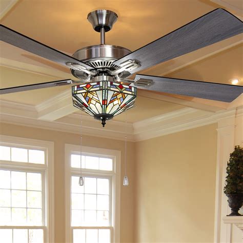 Shop 52" Bungalow Mission Stained Glass 5-Blade Hexagon LED Ceiling Fan with Remote Control - 52 ...