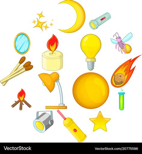 Sources of light icons set cartoon style Vector Image