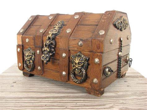 Wooden Brown Jewelry Pirate Treasure Chest Box