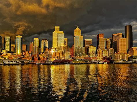 Seattle Waterfront - Winter Sunset Photograph by Jerry Abbott - Fine Art America