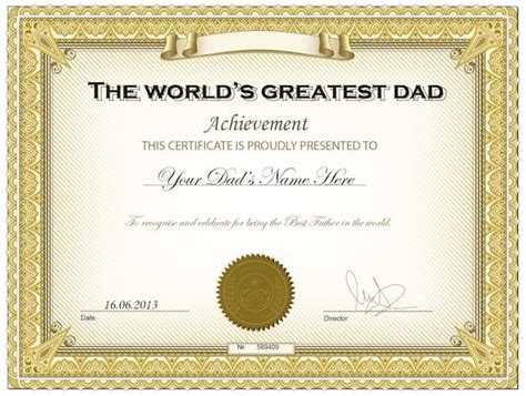 Create high quality worlds greatest dad certificate for fathers day by Noahtheprophet