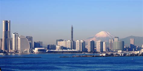 Skyline of Yokohama with Mount Fuji image - Free stock photo - Public ...