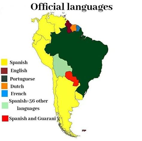 Official languages in South America | Language map, Planet map, Map