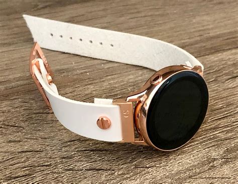 White Leather Rose Gold Samsung Galaxy Active Band, Rose Gold Galaxy Watch Active2 Bracelet 40mm ...