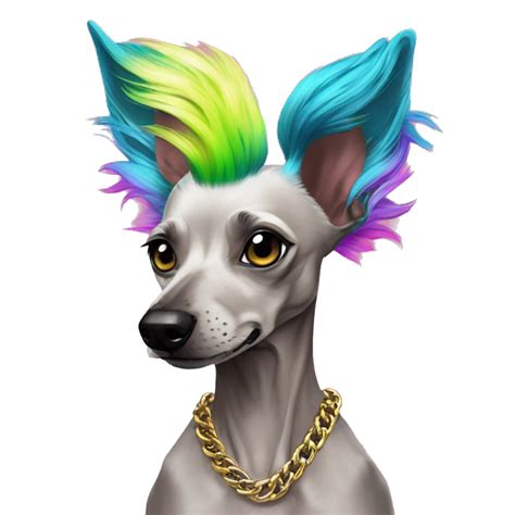 Punk Chinese crested dog neon rainbow hair gold chain punk piercings tattoos punk ear piercings ...