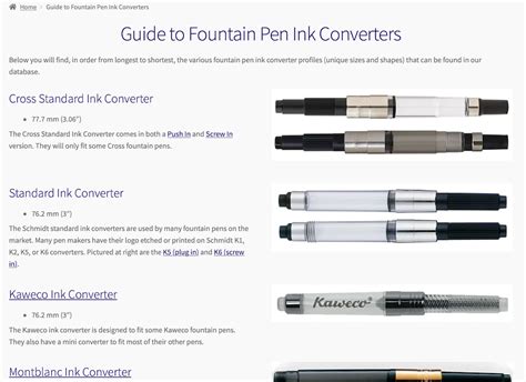 Fountain pen converter sizes and lookup chart – PM Pens