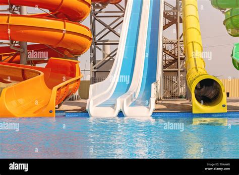 Multicoloured big water slide in the public swimming pool Stock Photo ...