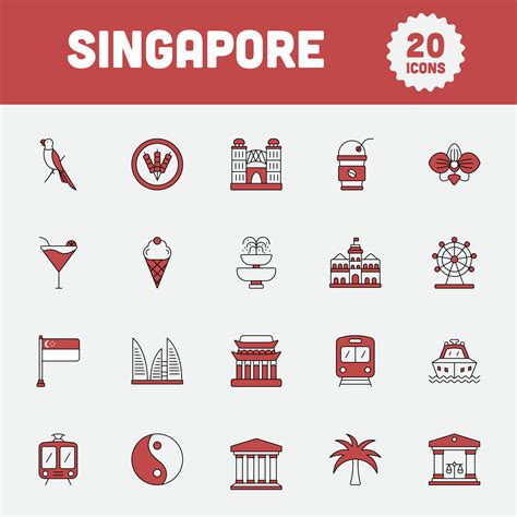 Flat Style Singapore 20 Icon Set In Brown And White Color. 24482170 Vector Art at Vecteezy