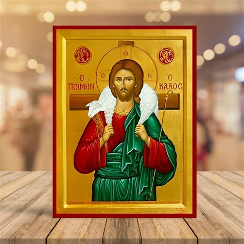 Jesus Christ Icon the Good Shepherd, Handmade Greek Orthodox Icon of ...