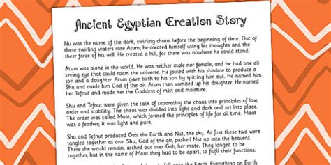 Ancient Egyptian Creation Story Print Out