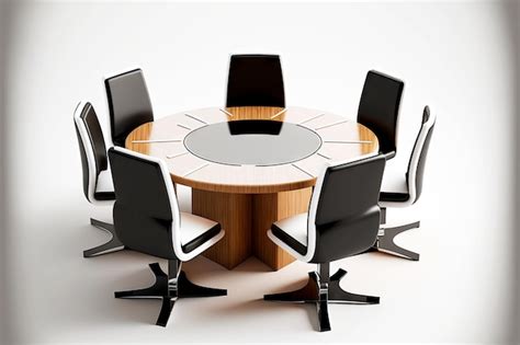 Premium Photo | Comfortable round conference table with modern armchairs isolated on white ...