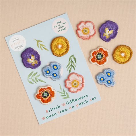 Wild Flower Woven Iron On Patches Pack Of Five By Little Paisley Designs