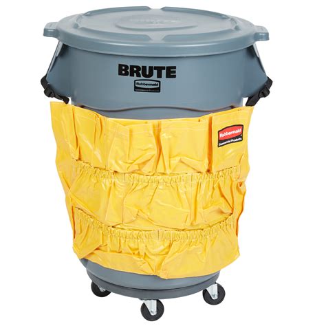 Rubbermaid BRUTE 44 Gallon Gray Round Trash Can, Lid, Caddy Bag, and ...