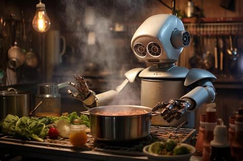 Premium Photo | A robot that is cooking food on a table