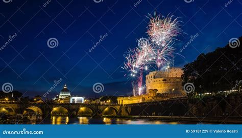 Fireworks in Rome and Vatican Stock Image - Image of night, castle ...