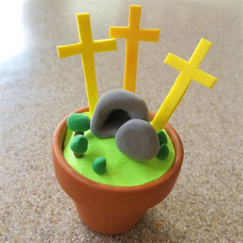 Resurrection craft out of fluffy clay and mini pots. Easter. Jesus ...