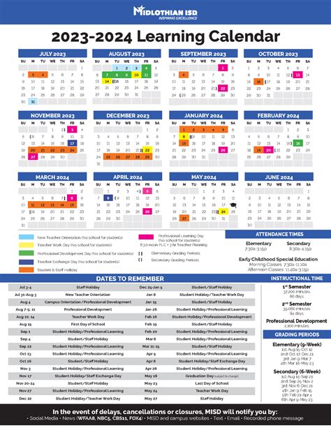 2023-24 MISD Learning Calendar Approved by Board of Trustees | News ...