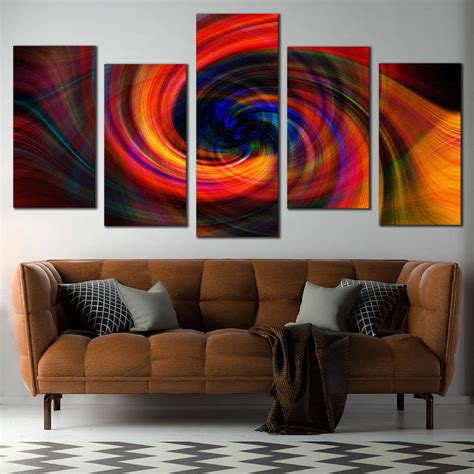 Abstract Swirl Canvas Wall Art, Colorful Abstract Energy 5 Piece Multi – Dwallart