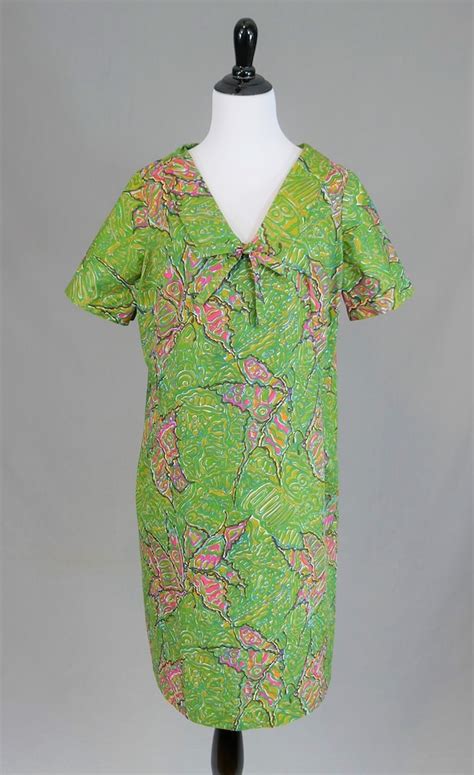 60s Psychedelic Butterflies Dress - Green Pink Blue O… - Gem