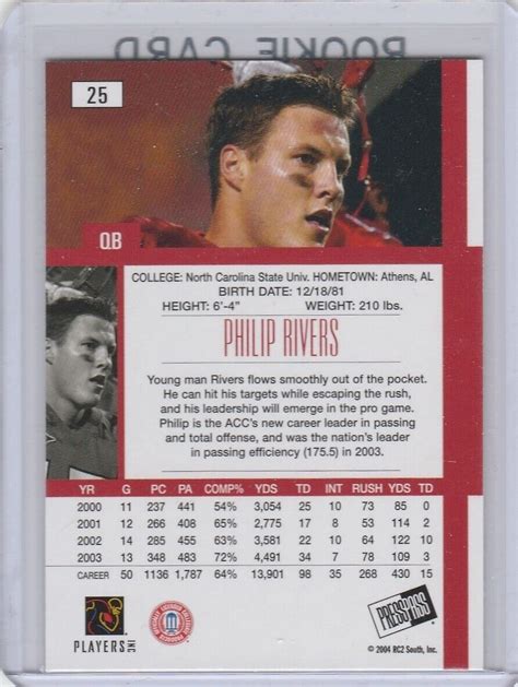 PHILIP RIVERS ROOKIE CARD San Diego Chargers Football 2004 RC Future HOFer! | eBay