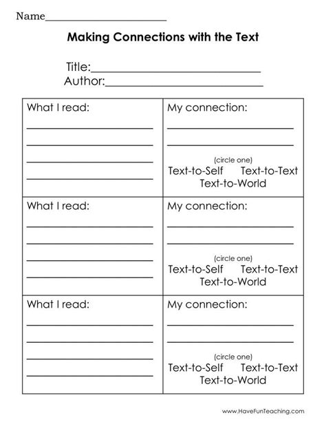 Text To World Connections Worksheet