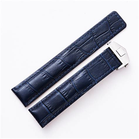 22mm Blue Leather Watch Band Strap Replacement For Tag Heuer Carrera Monaco