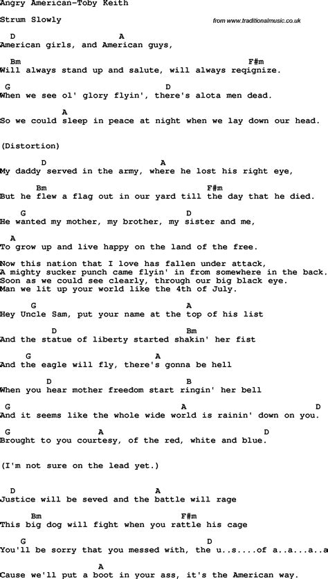 Protest song: Angry American-Toby Keith lyrics and chords"