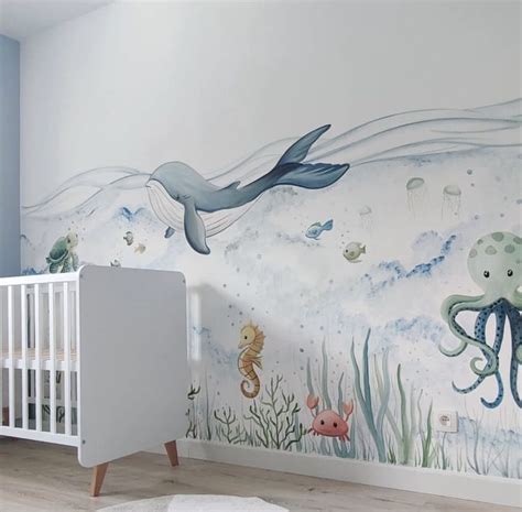 Onderwater thema muur em 2023 | Ideias de decoração quarto de bebe, Decoração quarto fundo do ...