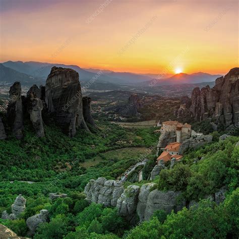 Sunset over Meteora, Greece - Stock Image - C023/5906 - Science Photo ...