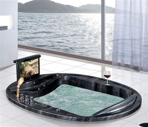 Luxury Large Bathtubs - Sunken Whirlpool Bathtub with Built-in TV