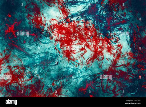 Abstract modern painting .Red paint splashes on blue background. Grunge texture Stock Photo - Alamy