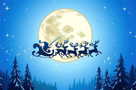 Santa flying in sleigh christmas 4K wallpaper download