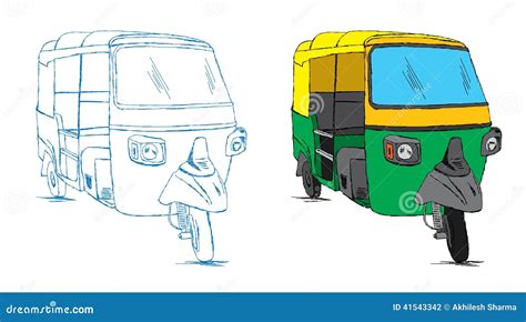 Auto Rickshaw In Indian Art Style Vector Illustration | CartoonDealer ...