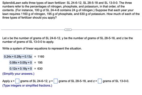 Solved SplendidLawn sells three types of lawn fertilizer: SL | Chegg.com