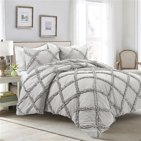 Ruffle Diamond Comforter Set Light Gray 3Pc Set Full/Queen - Walmart.com