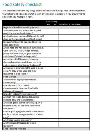 Food Sanitation Inspection Checklist