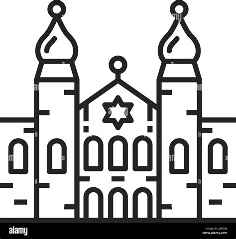 Synagogue isolated line art building. Vector Jewish church with David star symbol Stock Vector ...