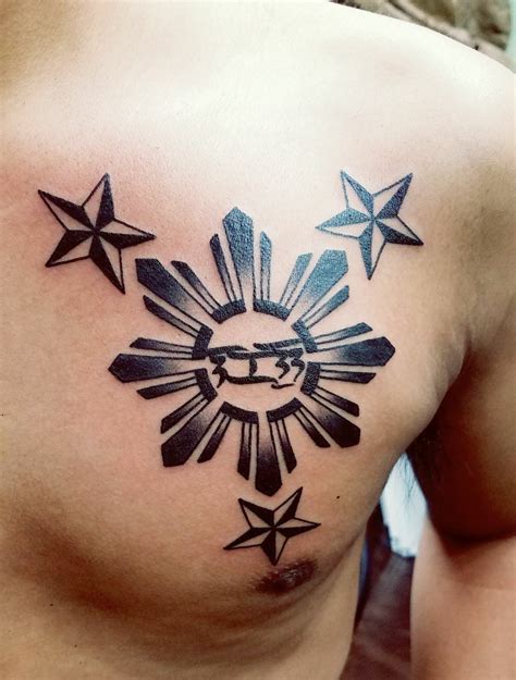 Filipino tattoo meaning: The sun and the stars from the flag itself and the lettering in the ...