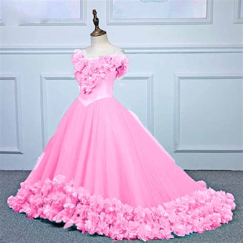 Sweet Pink Rose flower girl dress Ball Gown girls formal dress Pageant – Siaoryne