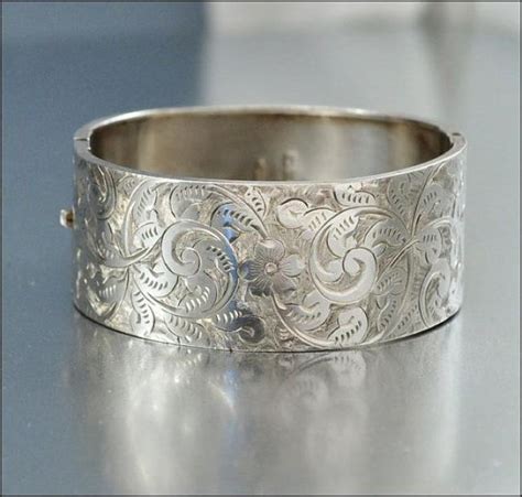 Sterling Silver Bangle Bracelet Antique Jewelry Victorian Jewelry Wide ...