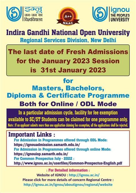 IGNOU-RC-Delhi-3- Announcements - Latest - Admission open for January ...