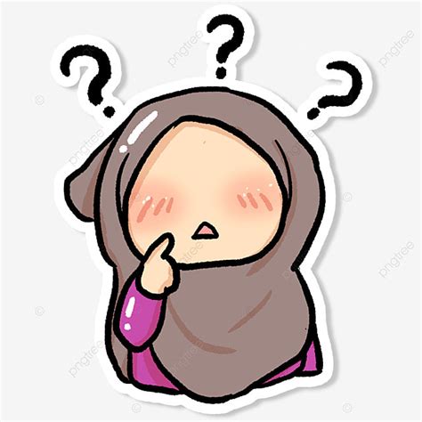 Stiker Emoticon Gadis Muslim Bertanya Tanya, Bertanya Tanya, Stiker ...