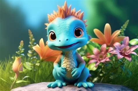 Premium AI Image | a cute adorable baby dragon lizard 3D Illustration ...