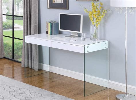 white desk with storage and glass sides glossy finish glamorous home office furniture for small ...