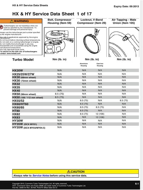 Holset Turbocharger Service Data Sheet | PDF | Turbocharger | Vehicles