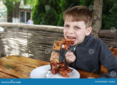 Child Eating Grilled Chicken Wings Stock Image - Image of cafe, grilled: 255554569