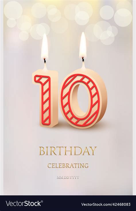 Burning number 10 birthday candles with birthday Vector Image